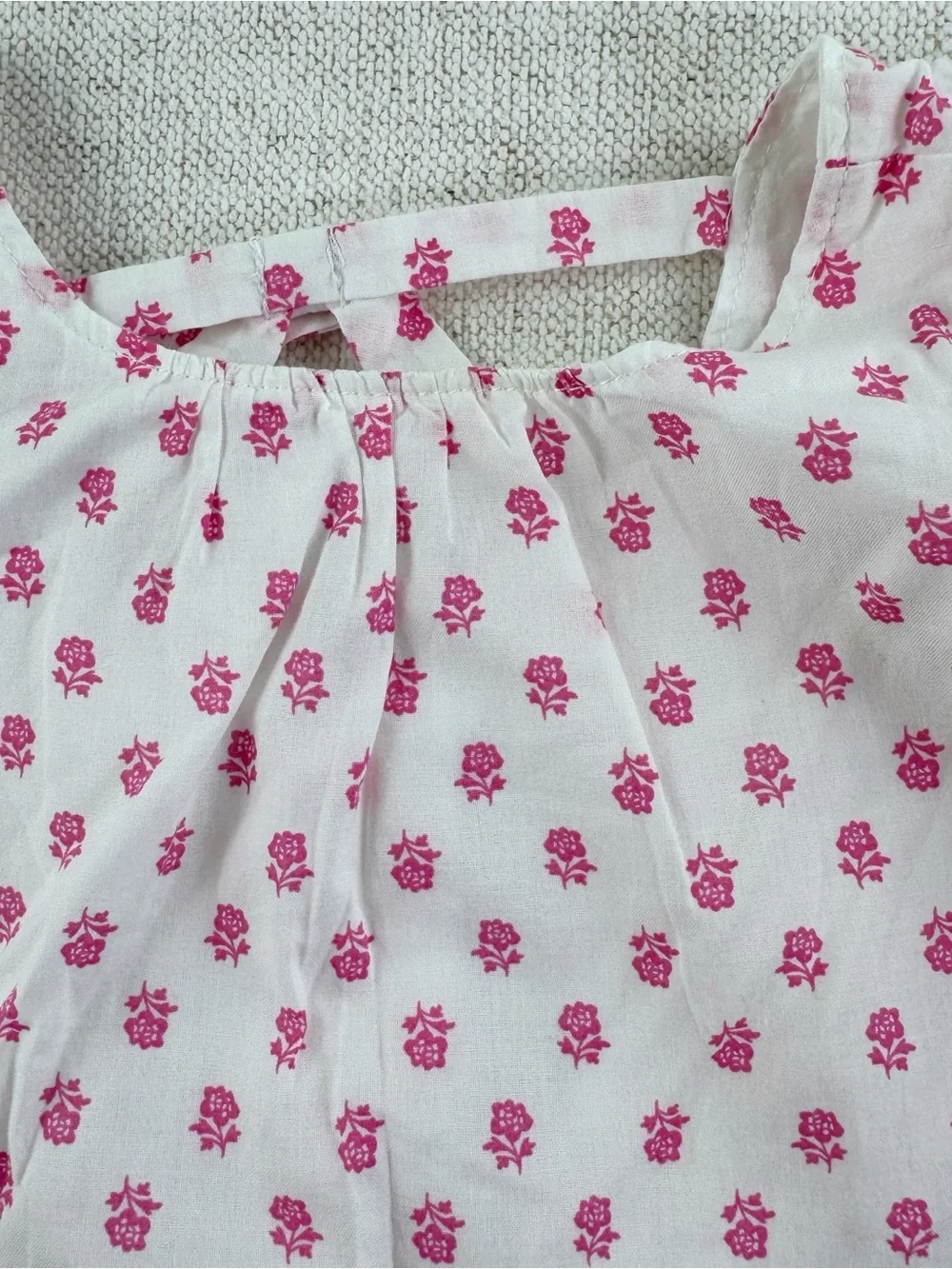 Janie and‎ Jack White Top with Pink Floral Print bow back puff sleeves baby girl